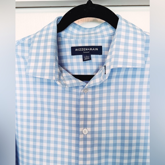 Mizzen+Main Leeward Dress Shirt in Light Blue Gingham, Size L, Classic Fit - Picture 8 of 13